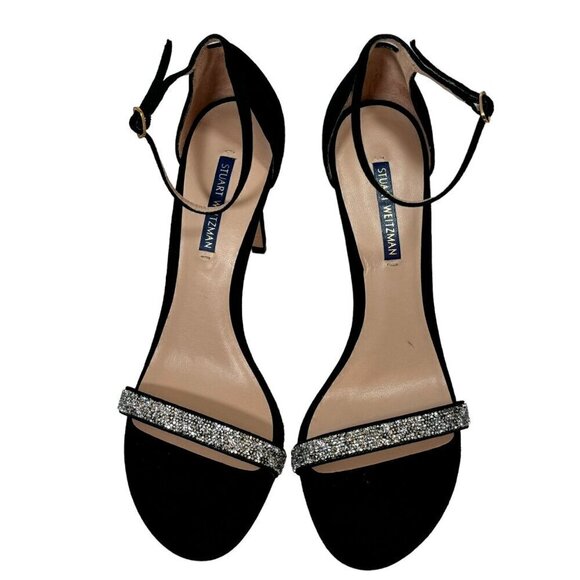 Stuart Weitzman Nudist Nudistsong Black Suede Crystal Embellished Sandal 9.5 NEW - Picture 6 of 9